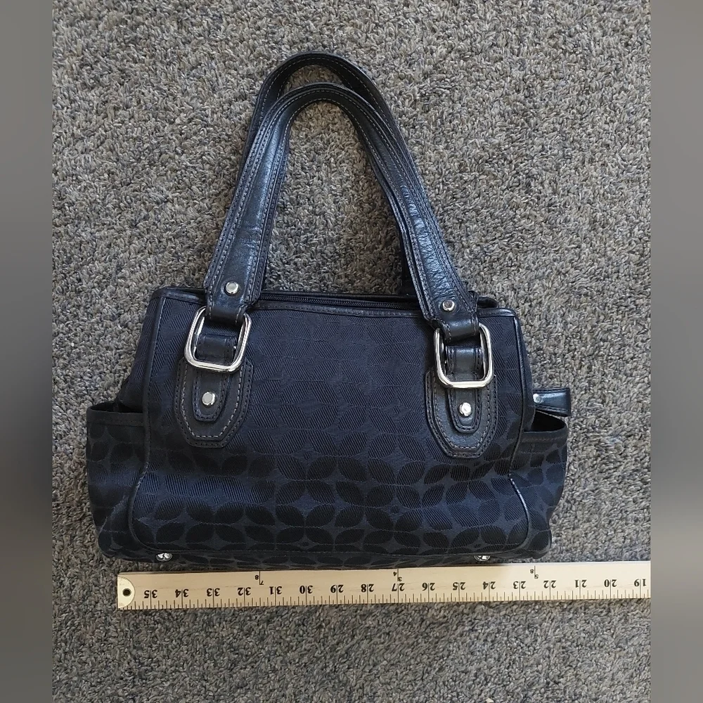 Vintage Fossil black Canvas & leather 2 strap shoulder bag purse w/ Key charm